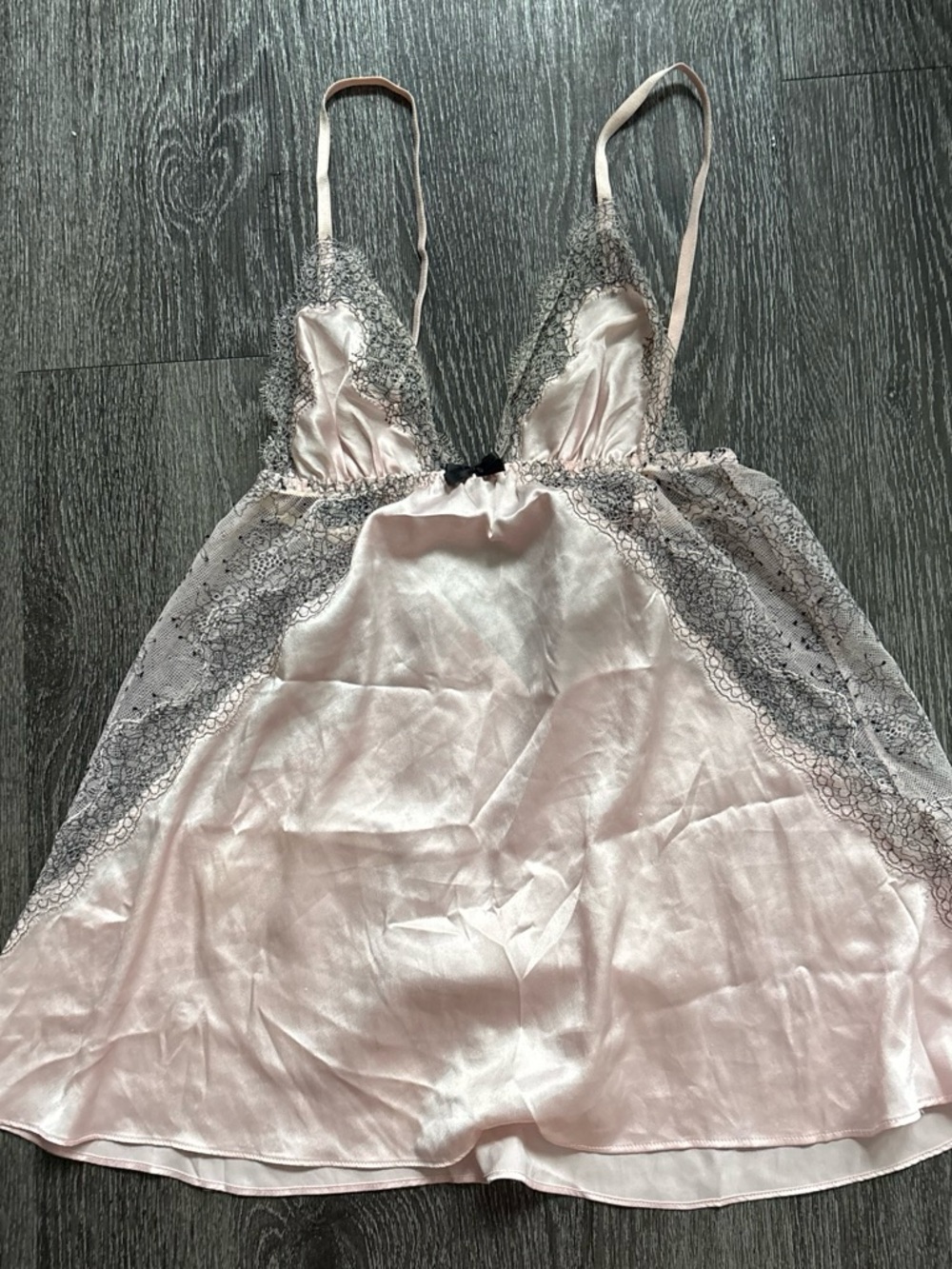 Victoria's Secret Pale Pink Satin Chemise with Black Lace